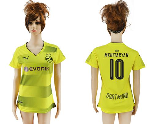 Women's Dortmund #10 Mkhitaryan Home Soccer Club Jersey